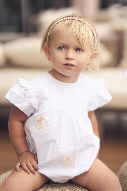Embroidered Flower Romper