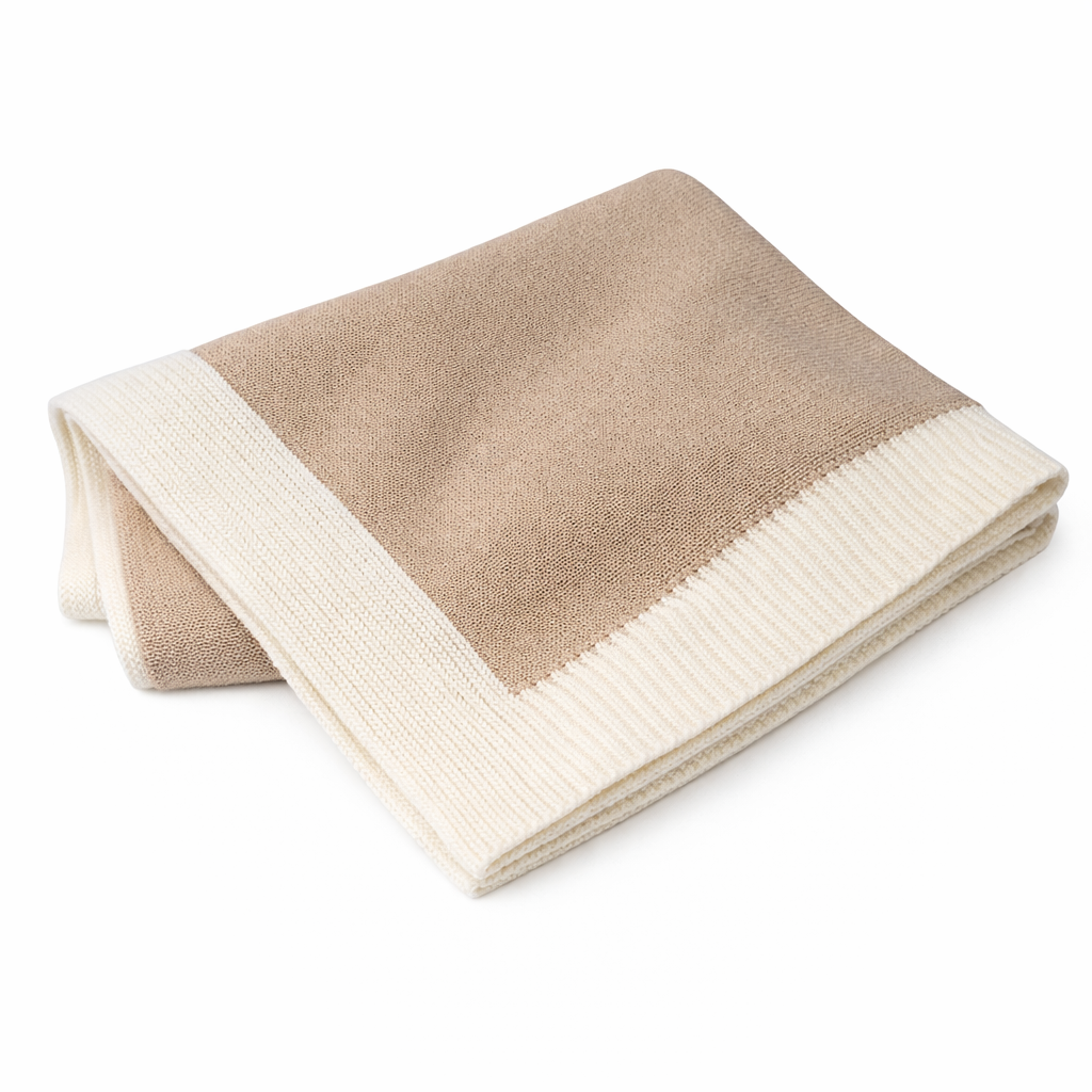 Jersey Knit Blanket with Contrast Rib Border