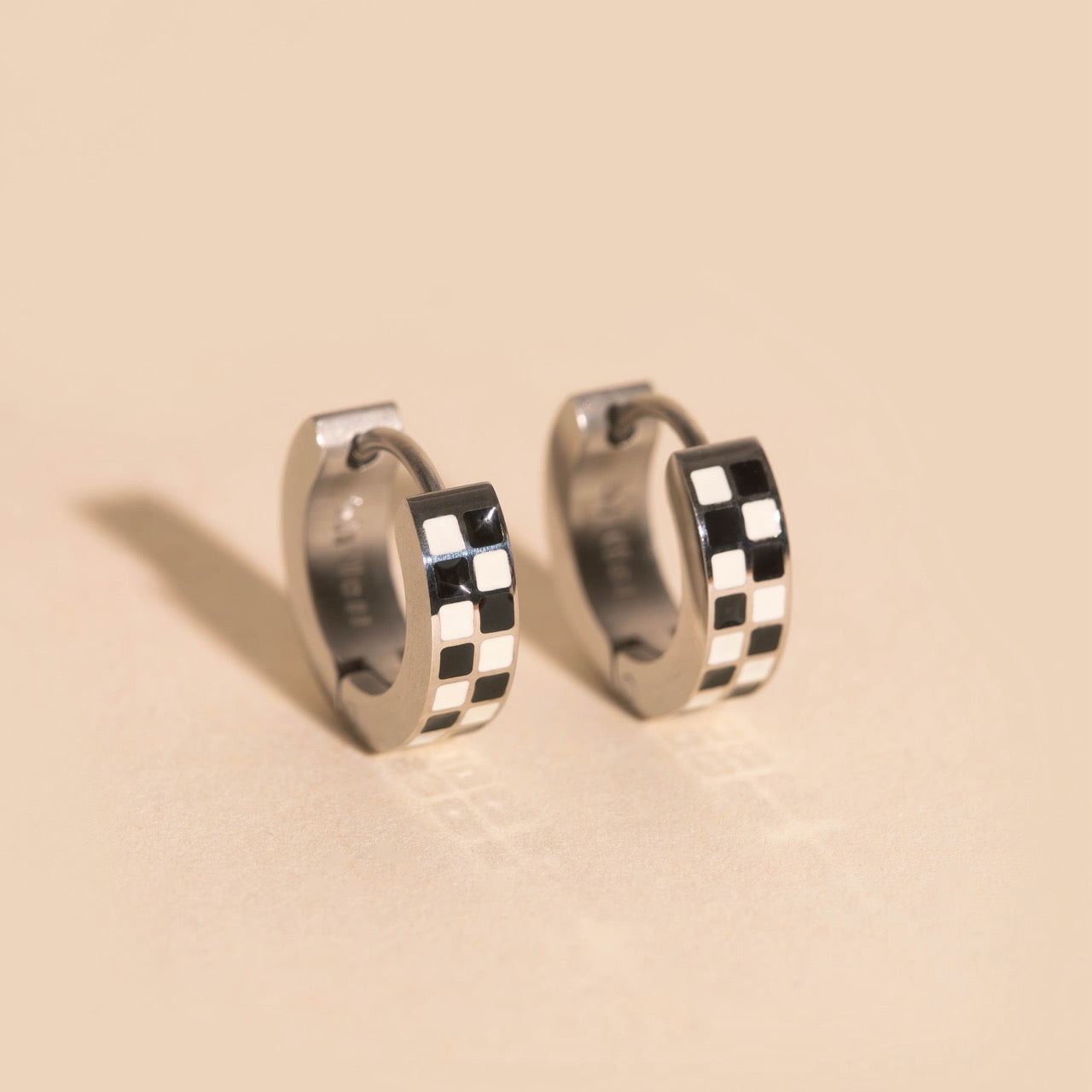 Checkered Chunky Huggie Hoop Earrings
