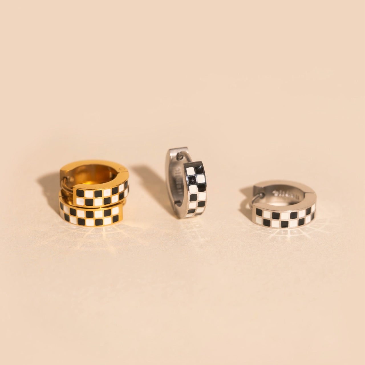Checkered Chunky Huggie Hoop Earrings