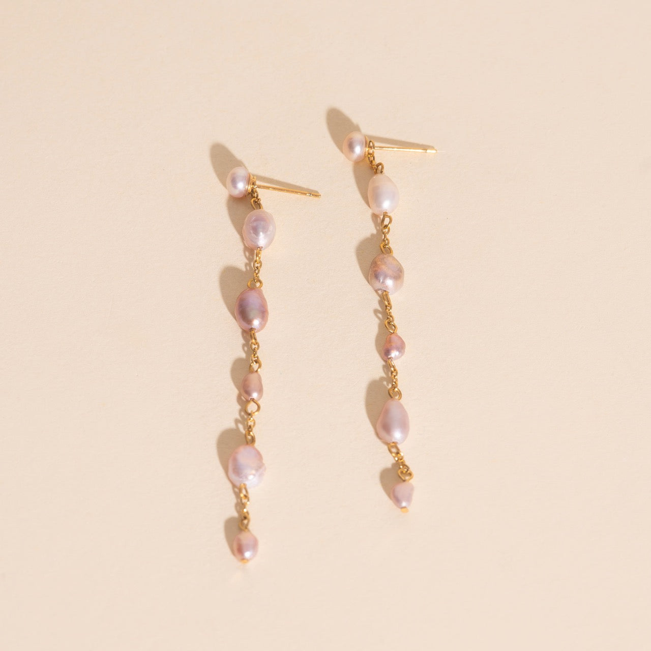 Pearl Dangle Chain Stud Earrings