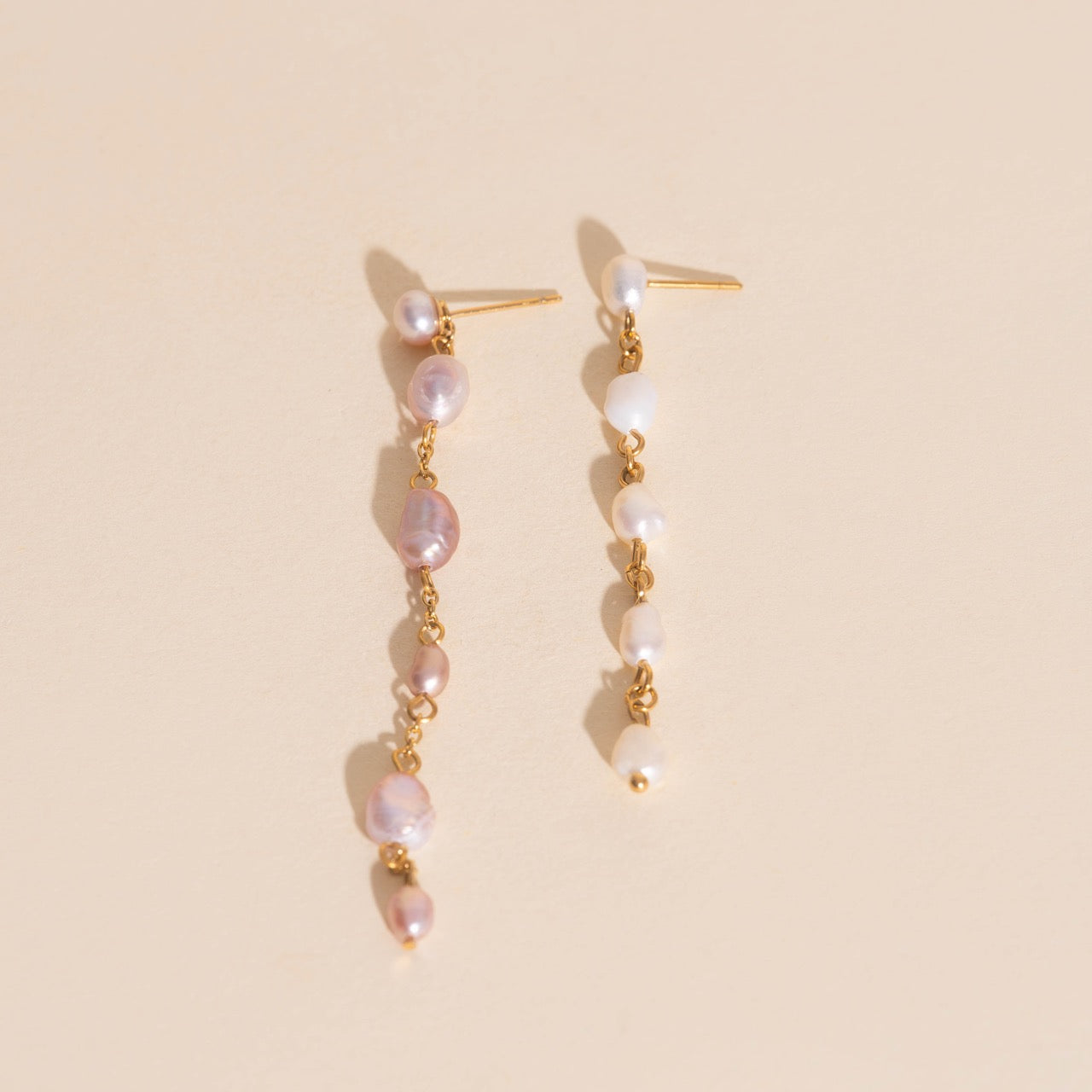Pearl Dangle Chain Stud Earrings