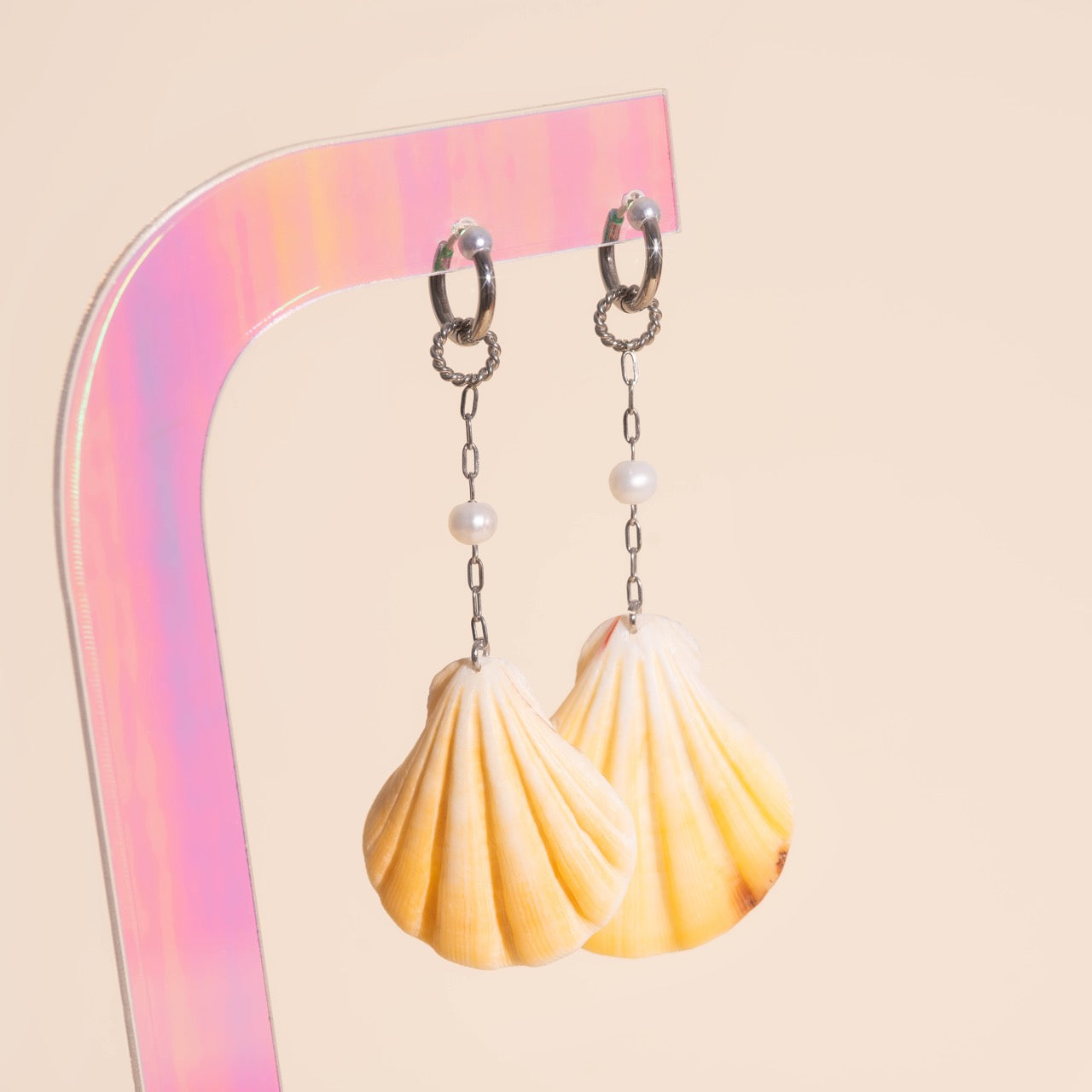 Jumbo Seashell Dangle Huggie Hoop Charms