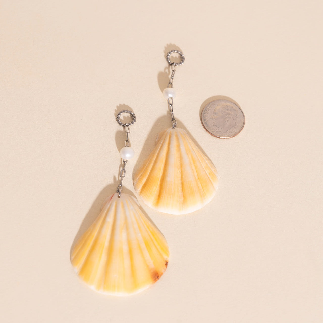 Jumbo Seashell Dangle Huggie Hoop Charms