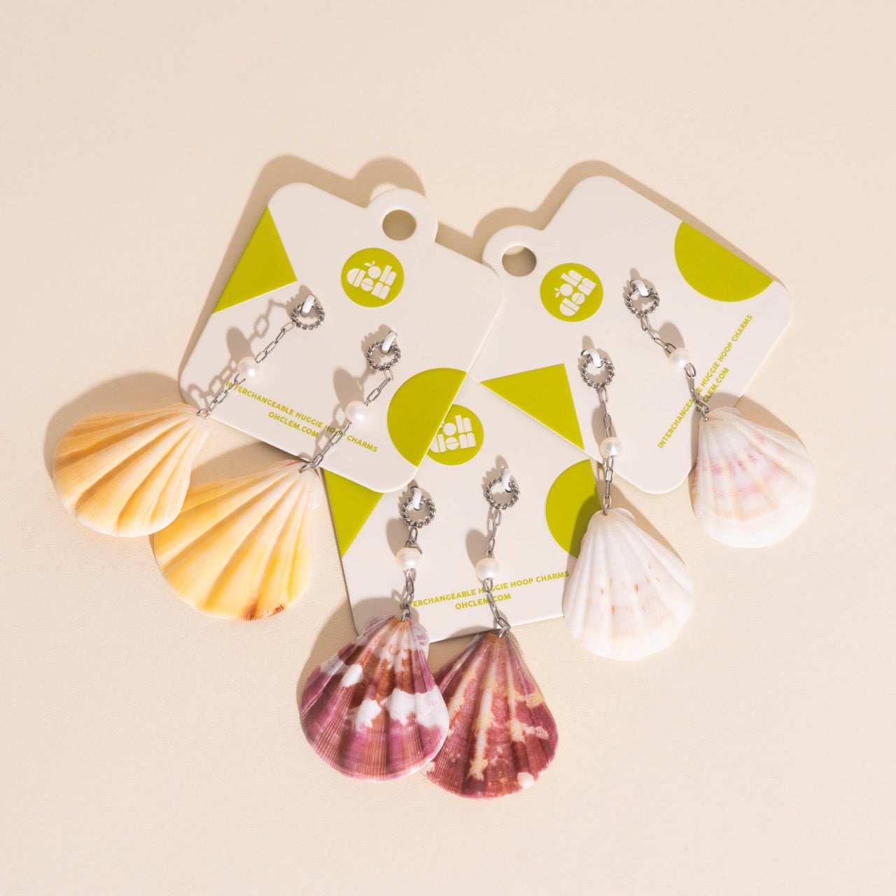 Jumbo Seashell Dangle Huggie Hoop Charms