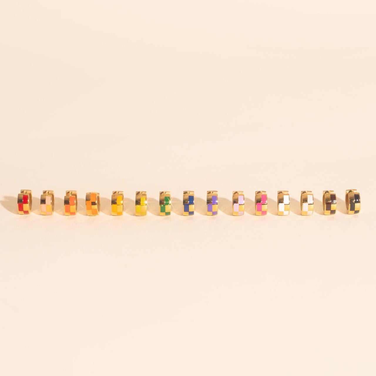 Checkered Rounded Super Chunky Huggie Hoop Earrings