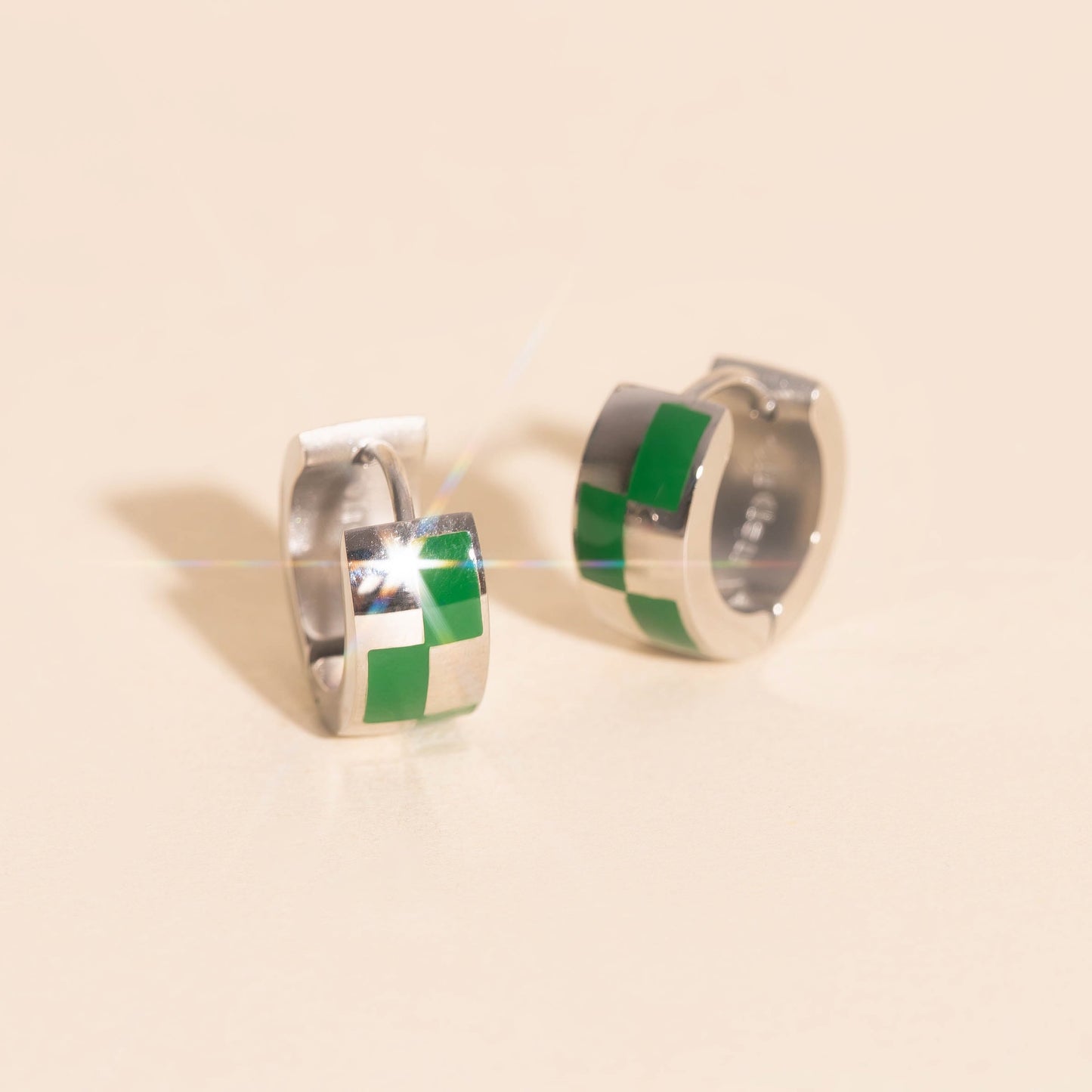 Checkered Rounded Super Chunky Huggie Hoop Earrings
