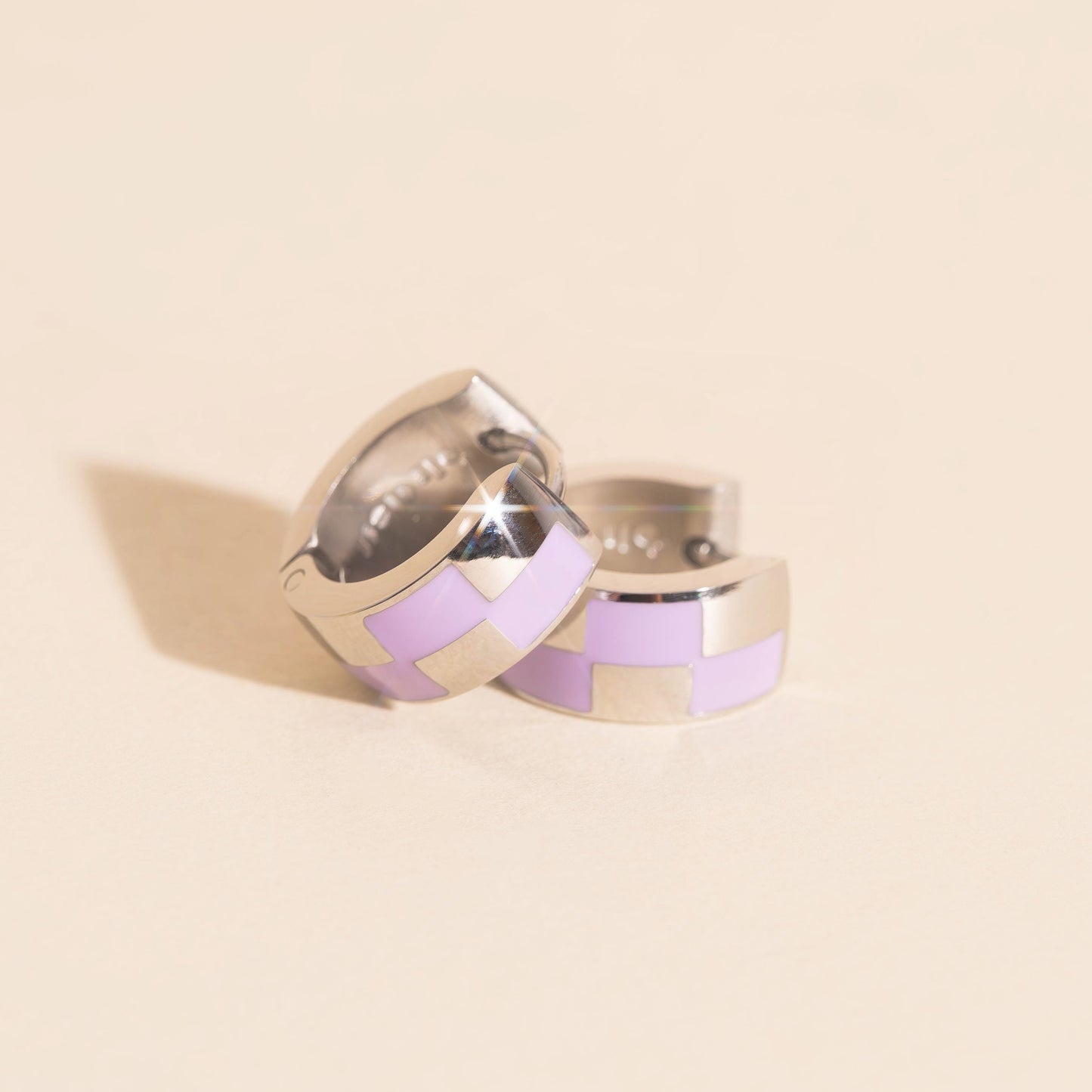 Checkered Rounded Super Chunky Huggie Hoop Earrings