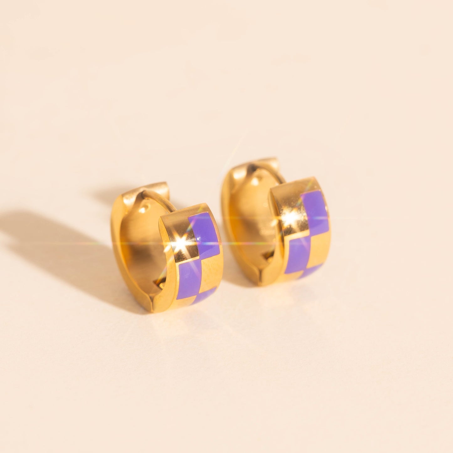 Checkered Rounded Super Chunky Huggie Hoop Earrings