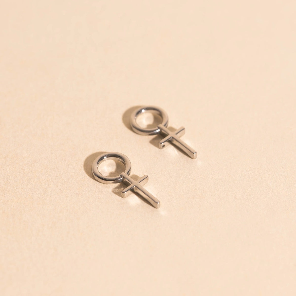 Cross Chunky Huggie Hoop Charms