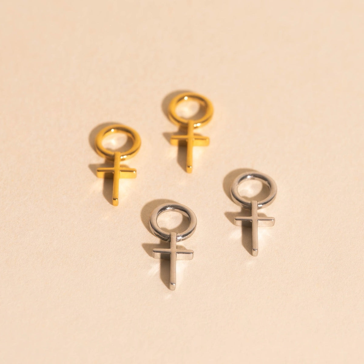 Cross Chunky Huggie Hoop Charms