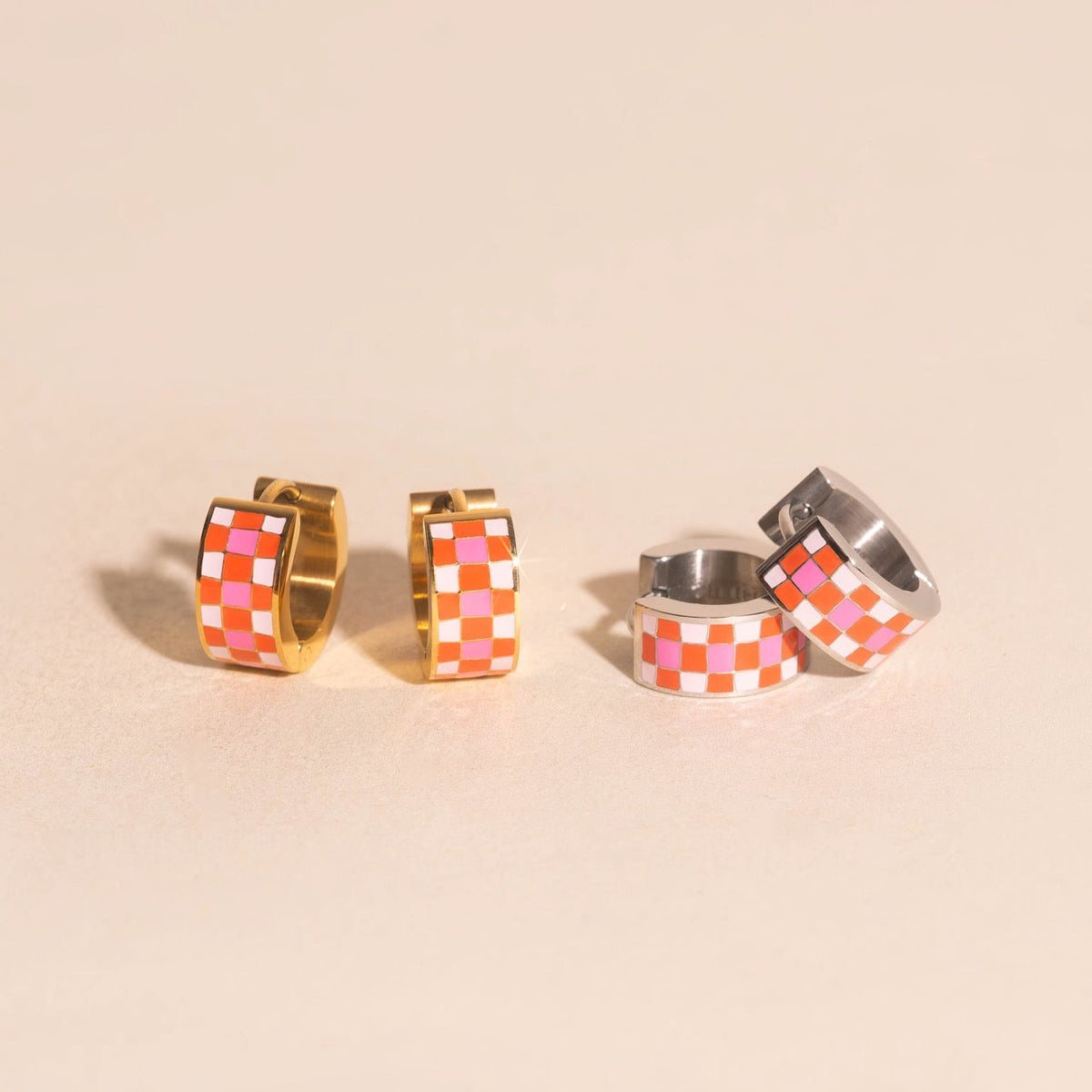 Miami Checkered Super Chunky Huggie Hoop Earrings