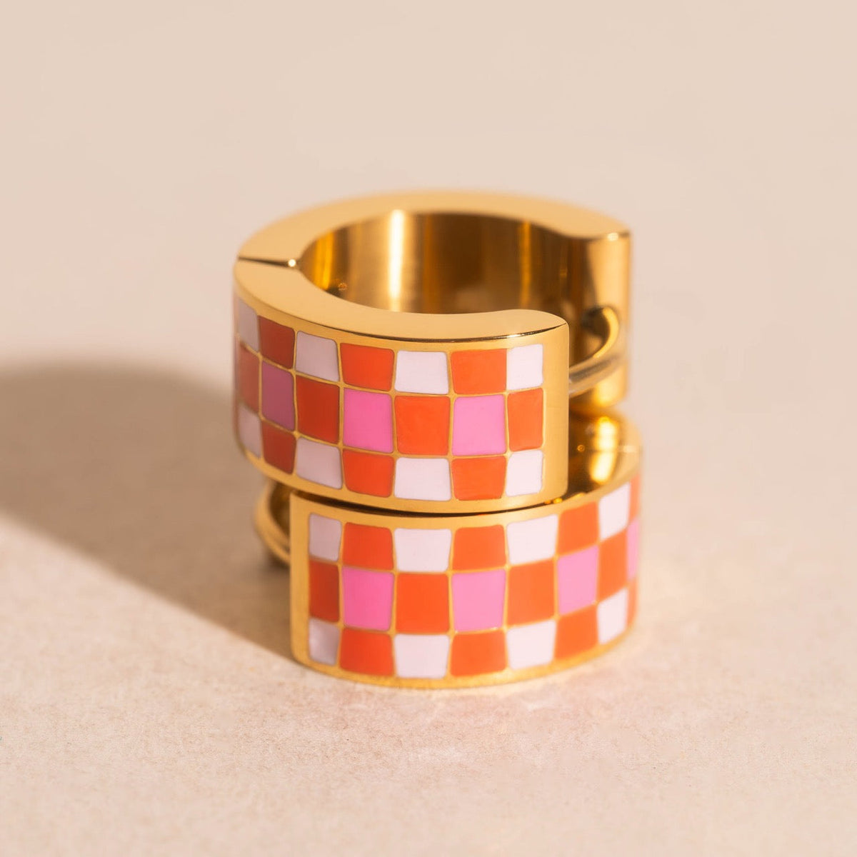 Miami Checkered Super Chunky Huggie Hoop Earrings