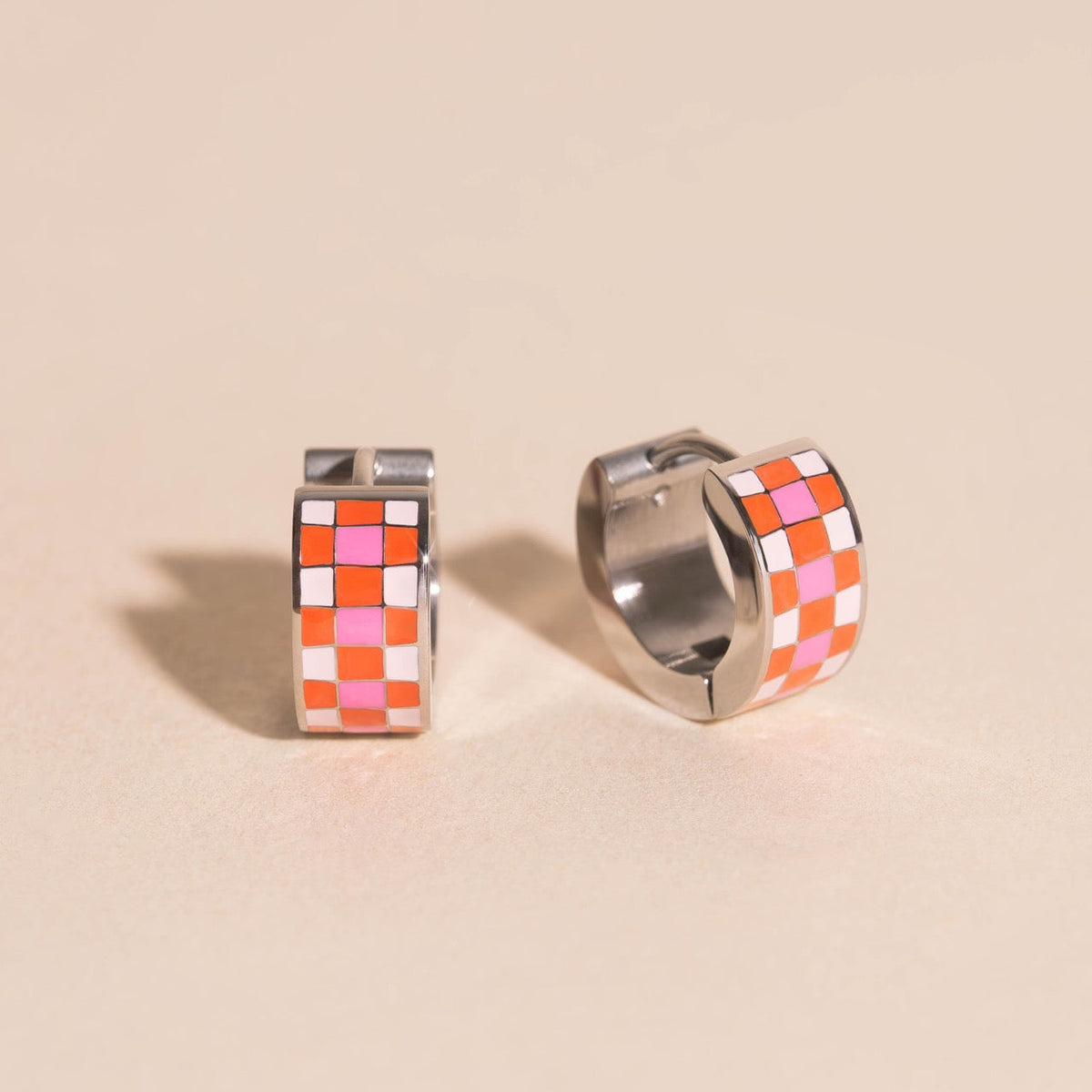 Miami Checkered Super Chunky Huggie Hoop Earrings