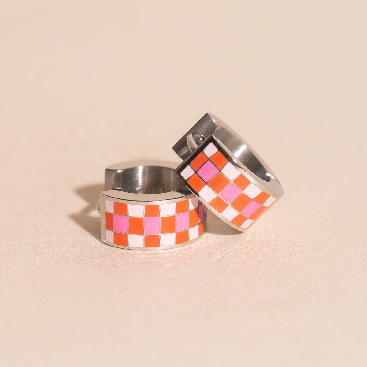 Miami Checkered Super Chunky Huggie Hoop Earrings