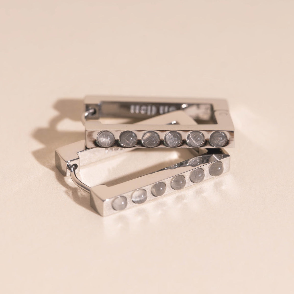 Rounded Stone Rectangle Huggie Hoop Earrings