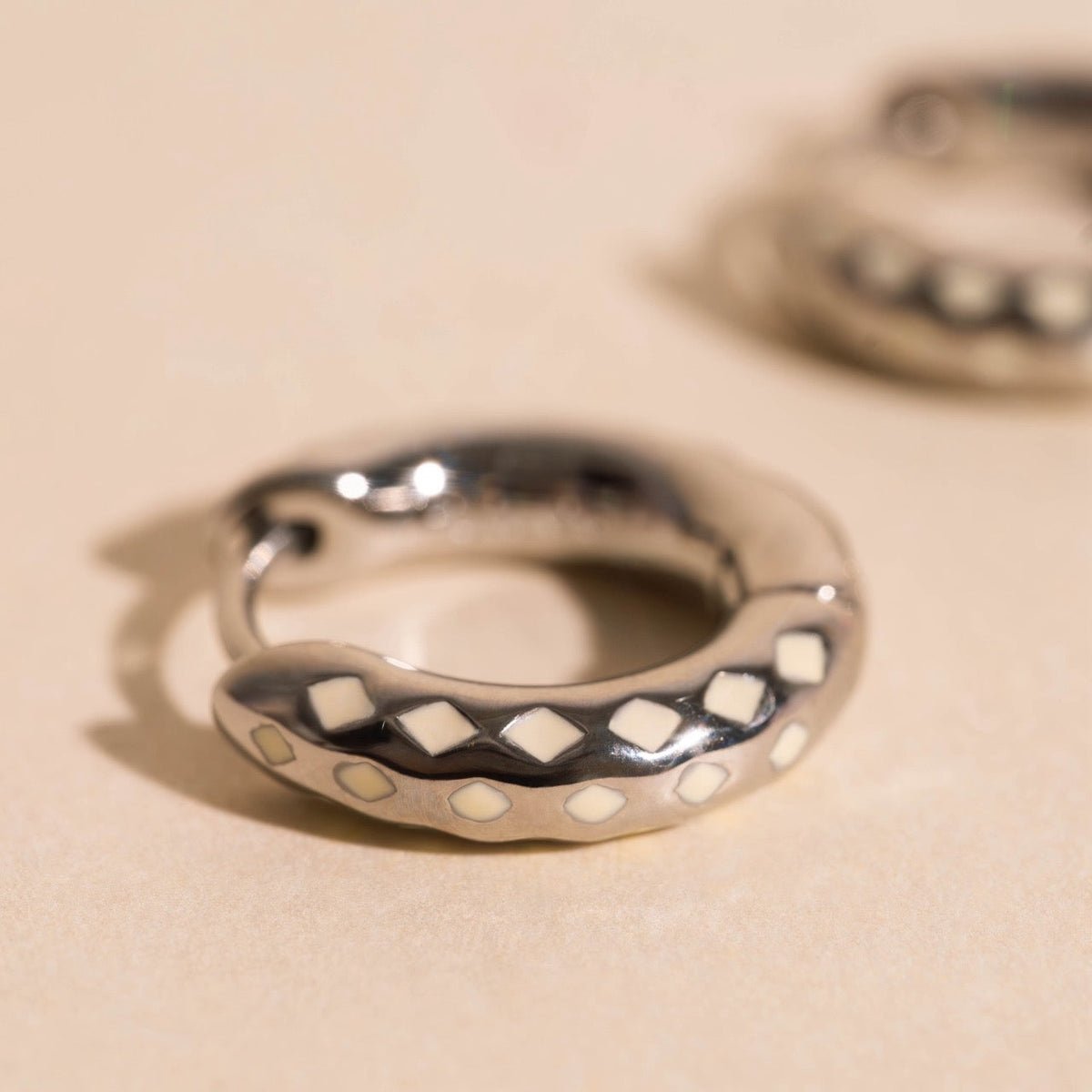 Diamond Lattice Chunky Rounded Huggie Hoop Earrings