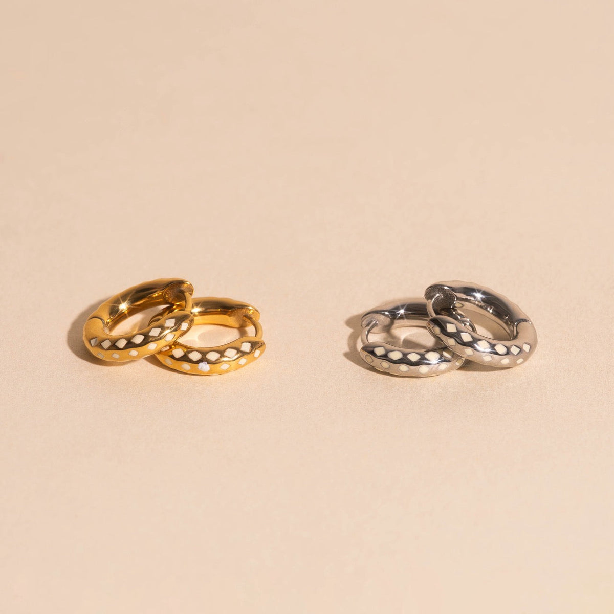 Diamond Lattice Chunky Rounded Huggie Hoop Earrings