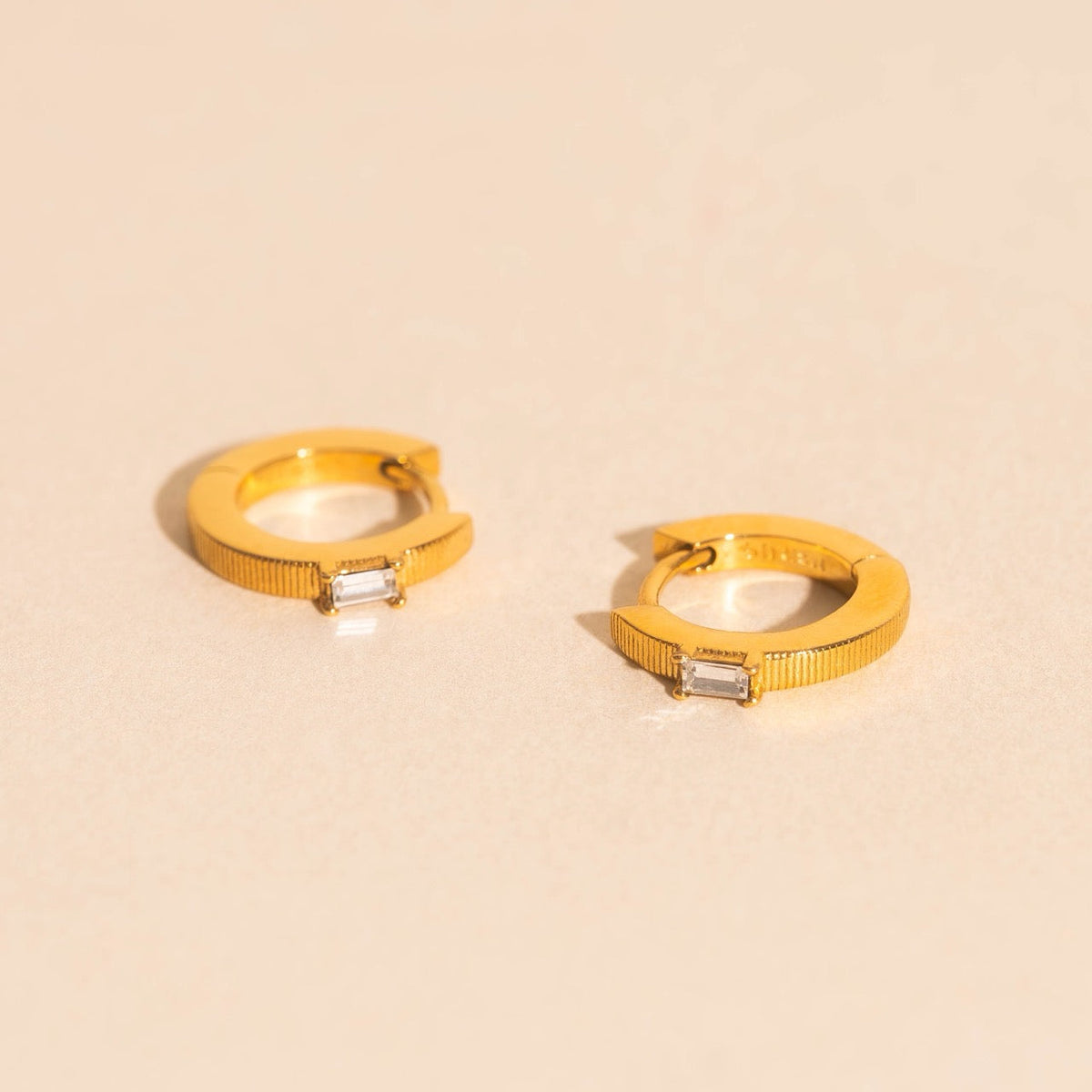 Baguette Textured Huggie Hoop Earrings