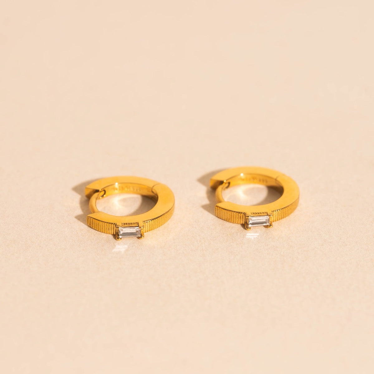 Baguette Textured Huggie Hoop Earrings
