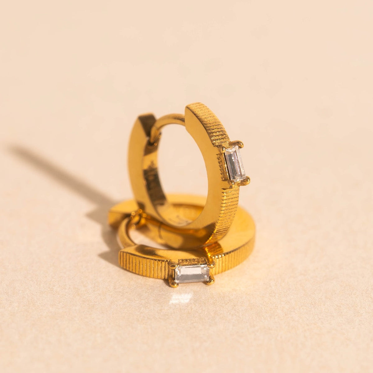 Baguette Textured Huggie Hoop Earrings