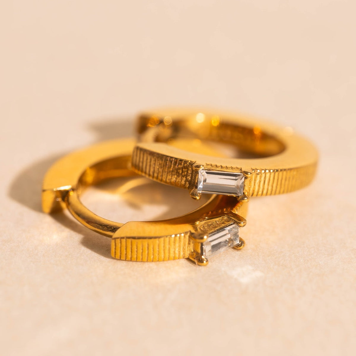 Baguette Textured Huggie Hoop Earrings