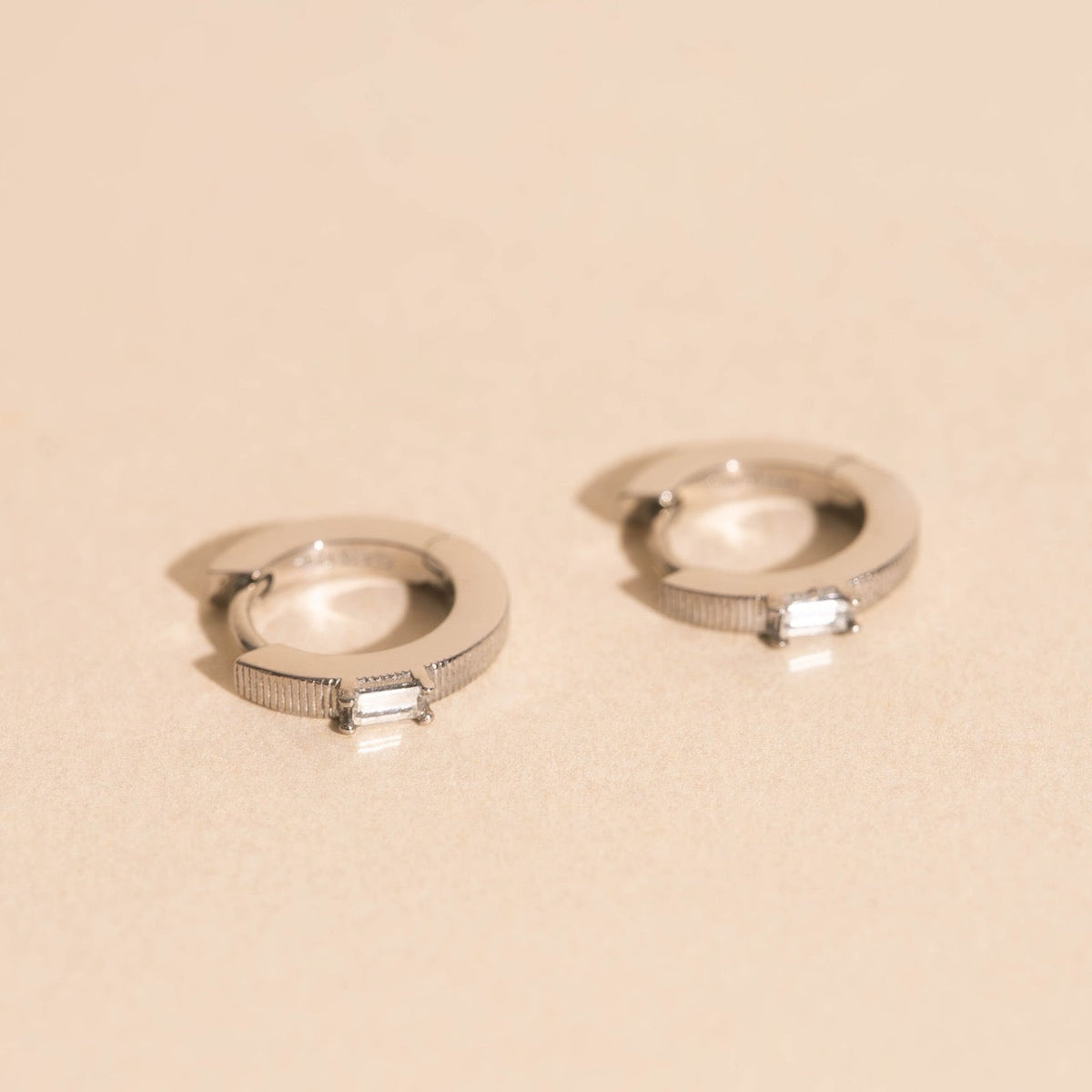 Baguette Textured Huggie Hoop Earrings