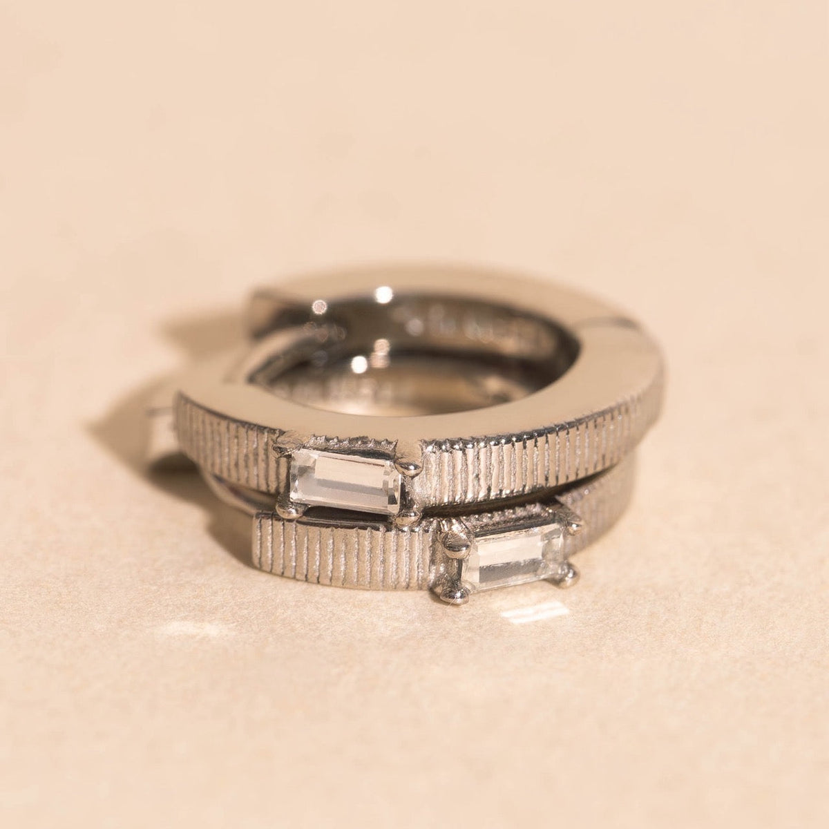 Baguette Textured Huggie Hoop Earrings