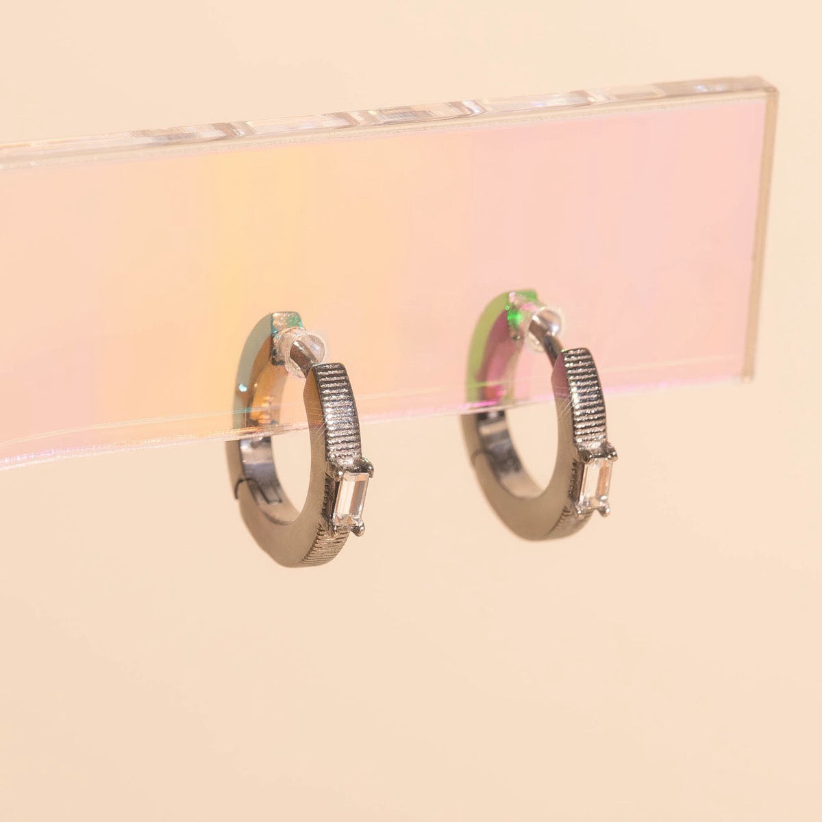 Baguette Textured Huggie Hoop Earrings