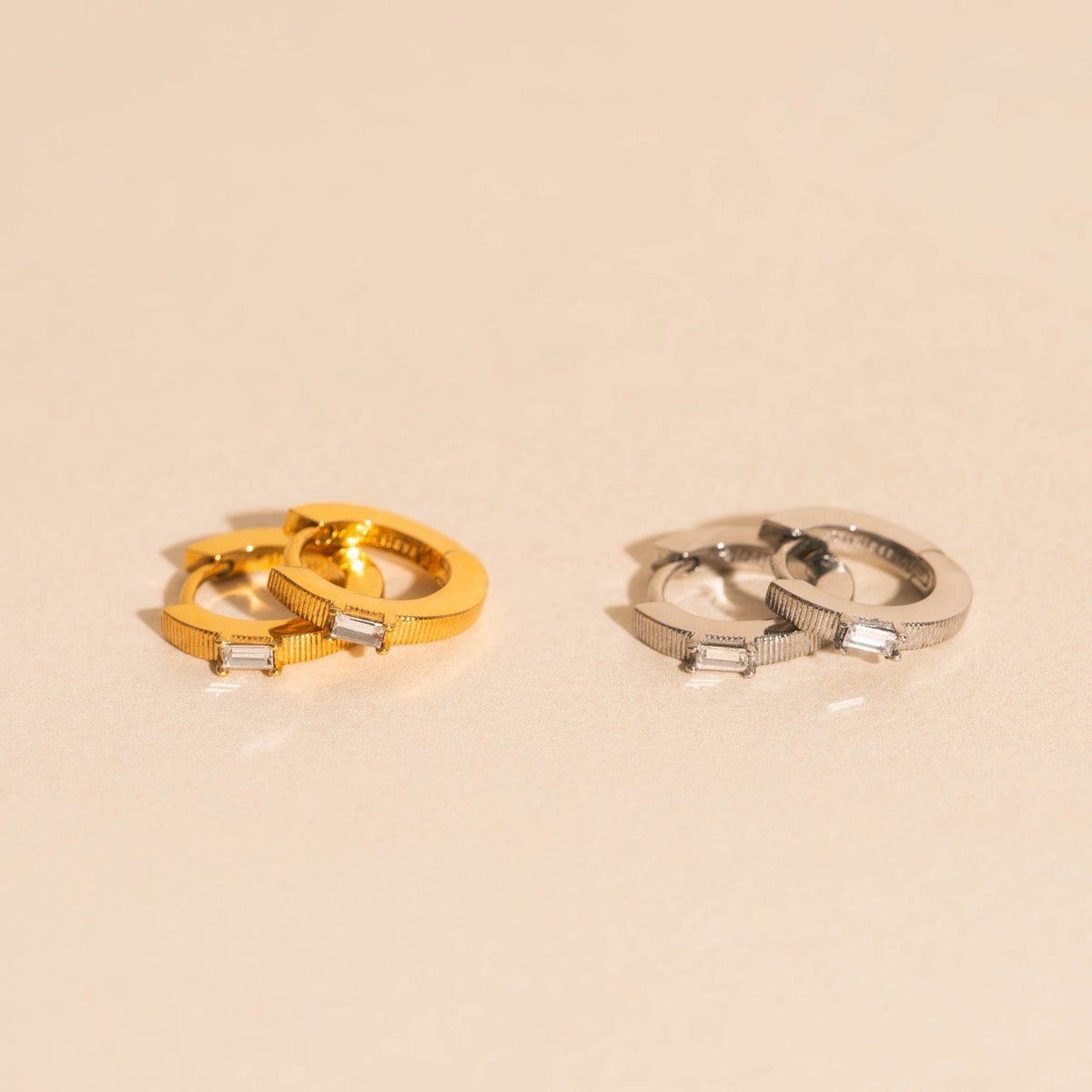 Baguette Textured Huggie Hoop Earrings