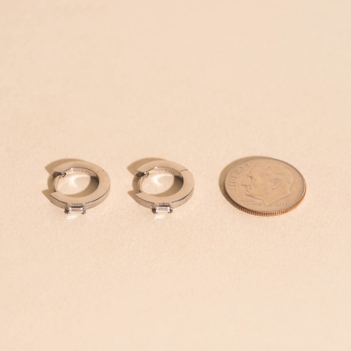 Baguette Textured Huggie Hoop Earrings