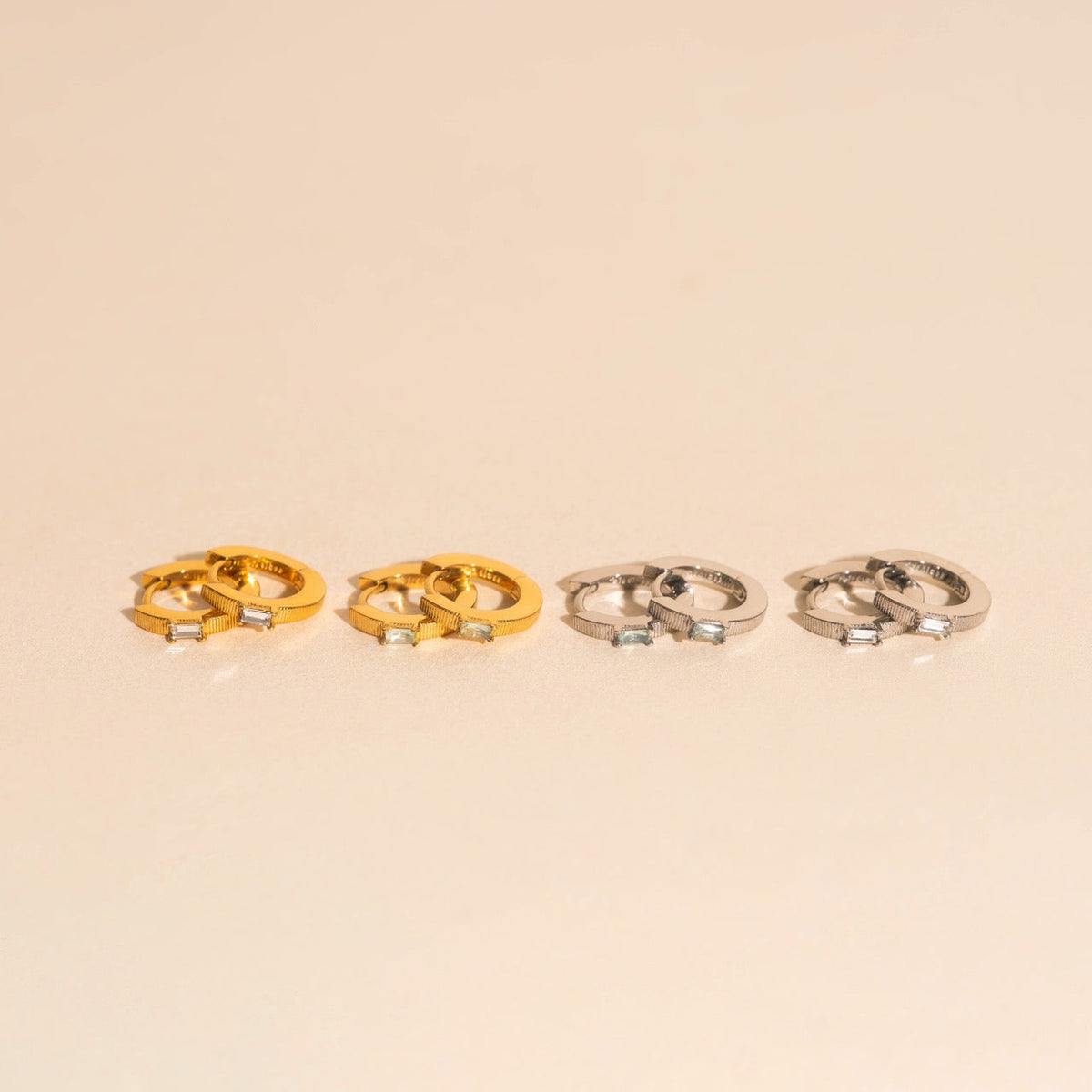 Baguette Textured Huggie Hoop Earrings