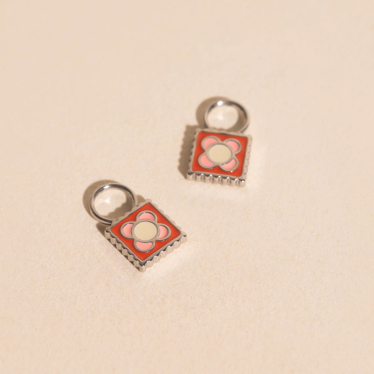 Flower Stamp Chunky Huggie Hoop Charms