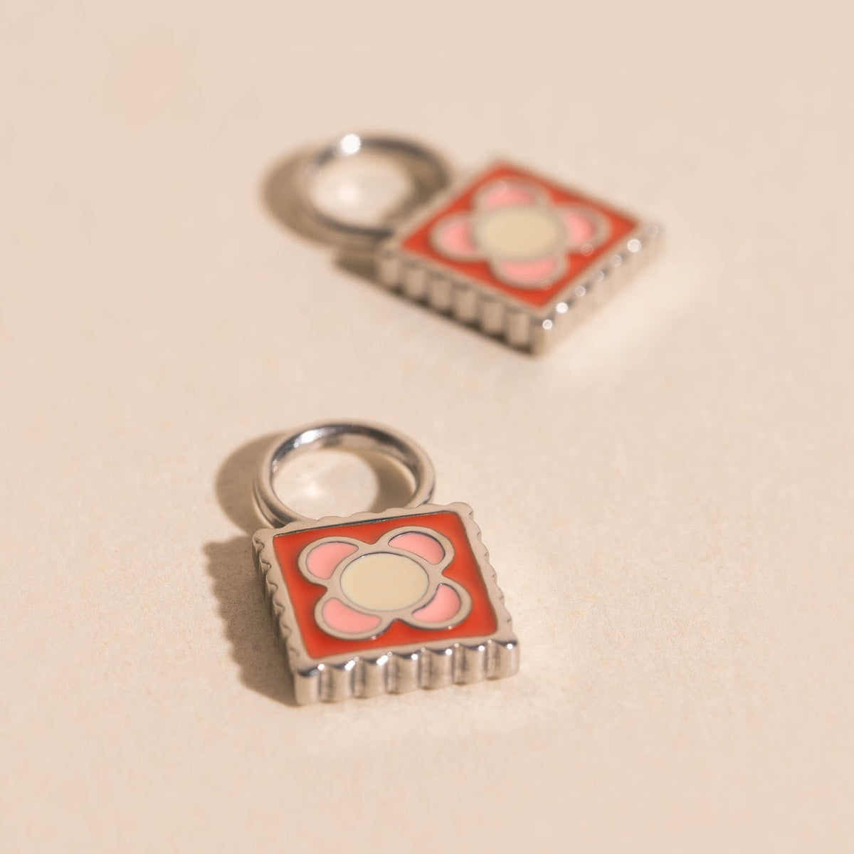 Flower Stamp Chunky Huggie Hoop Charms