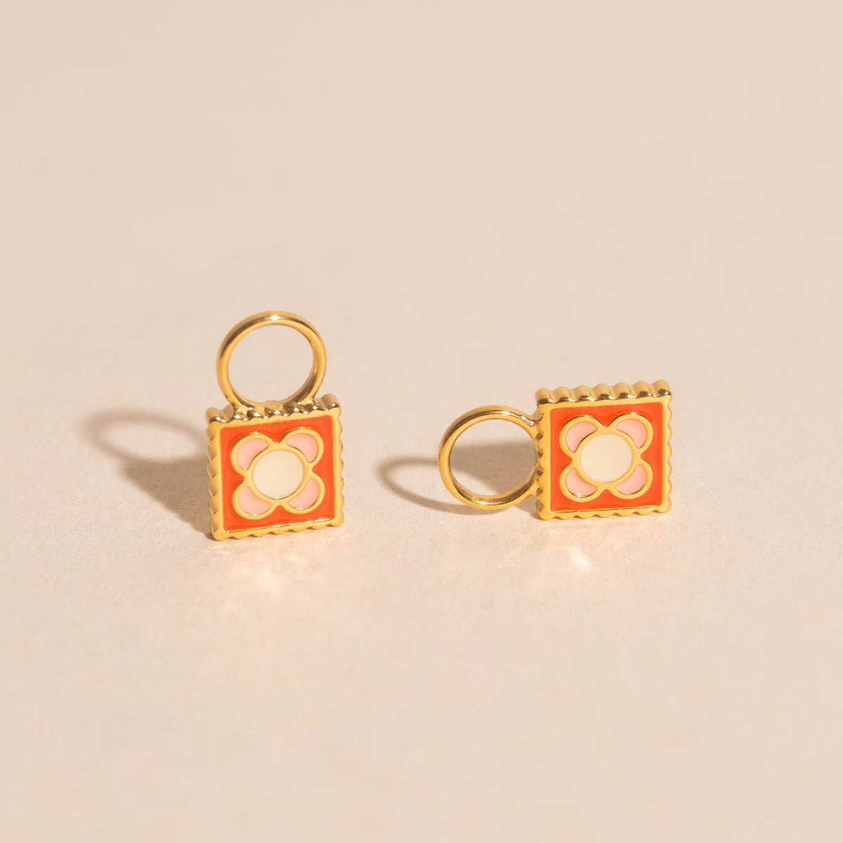 Flower Stamp Chunky Huggie Hoop Charms