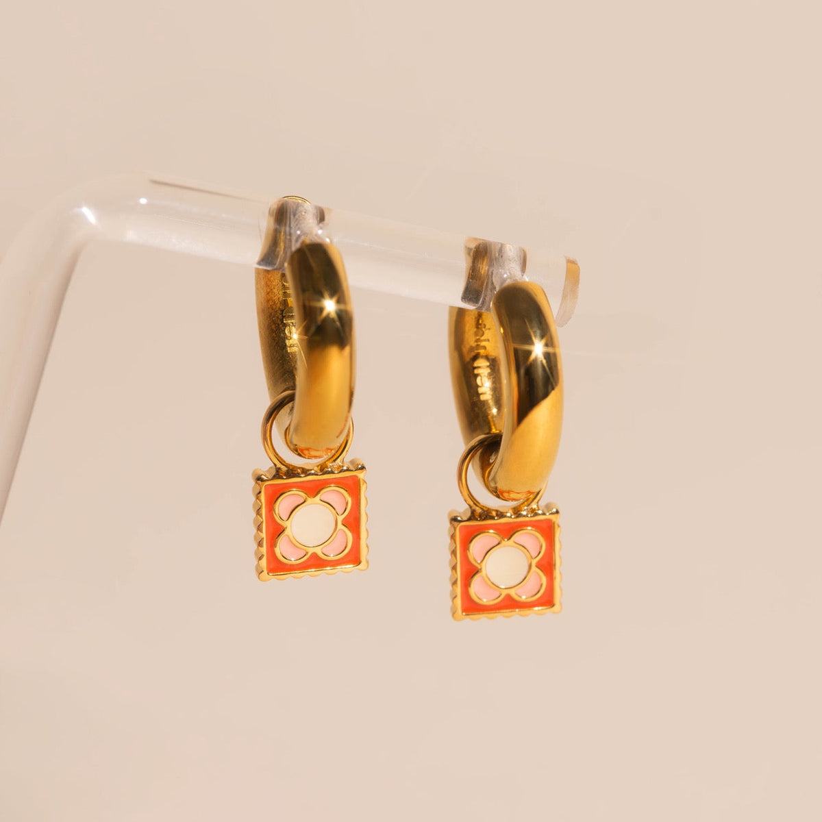 Flower Stamp Chunky Huggie Hoop Charms