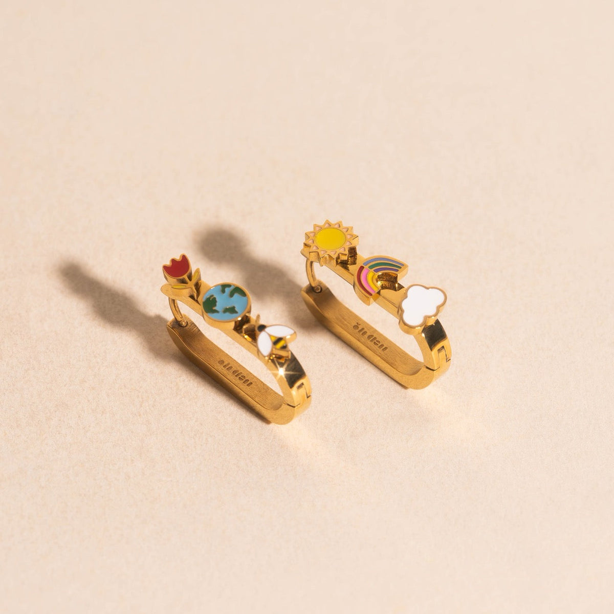Mother Nature Oblong 3D Huggie Hoop Earrings