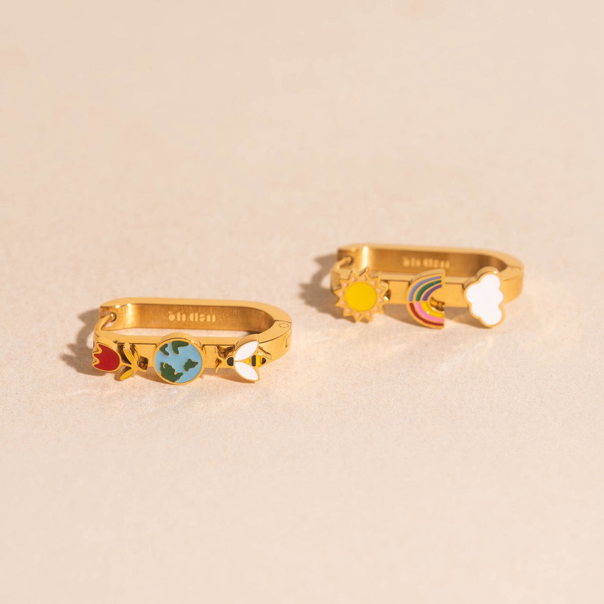 Mother Nature Oblong 3D Huggie Hoop Earrings