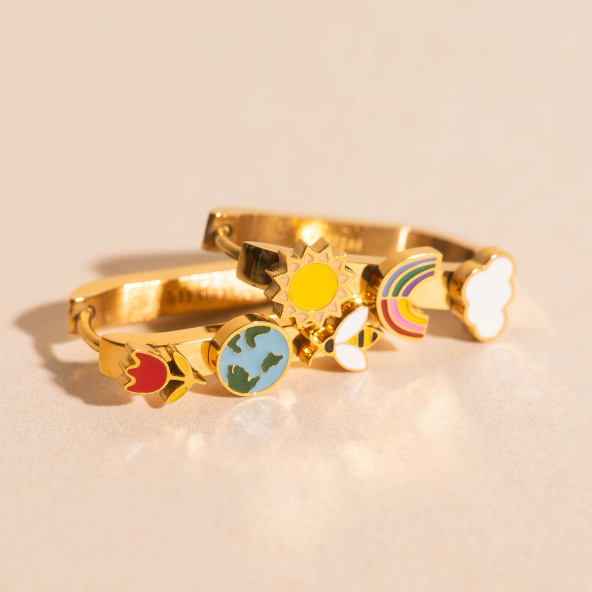 Mother Nature Oblong 3D Huggie Hoop Earrings