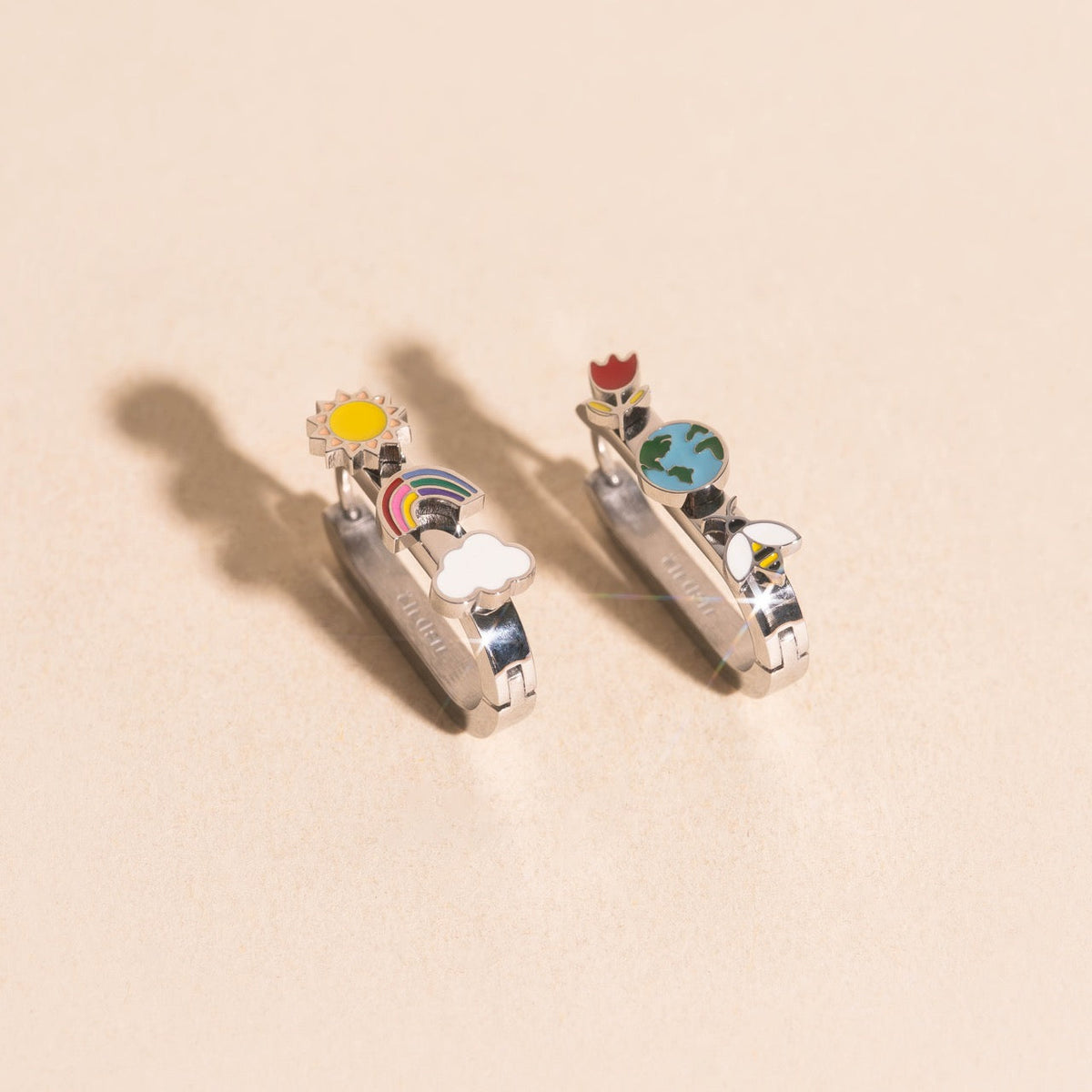 Mother Nature Oblong 3D Huggie Hoop Earrings