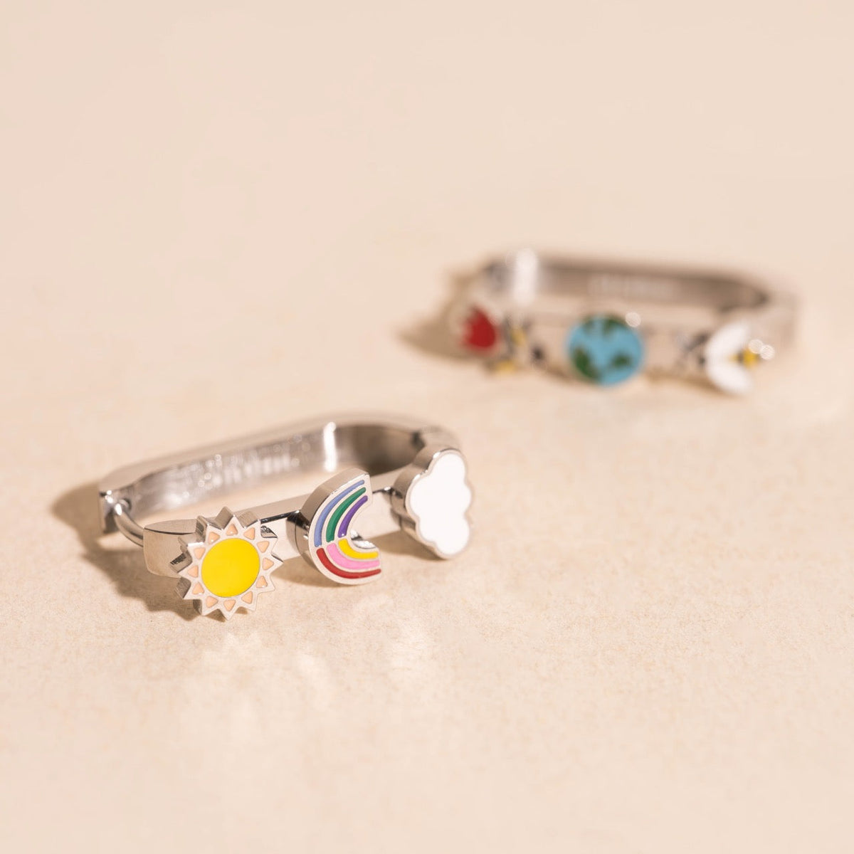 Mother Nature Oblong 3D Huggie Hoop Earrings