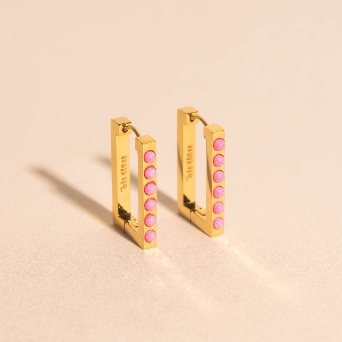Rounded Stone Rectangle Huggie Hoop Earrings
