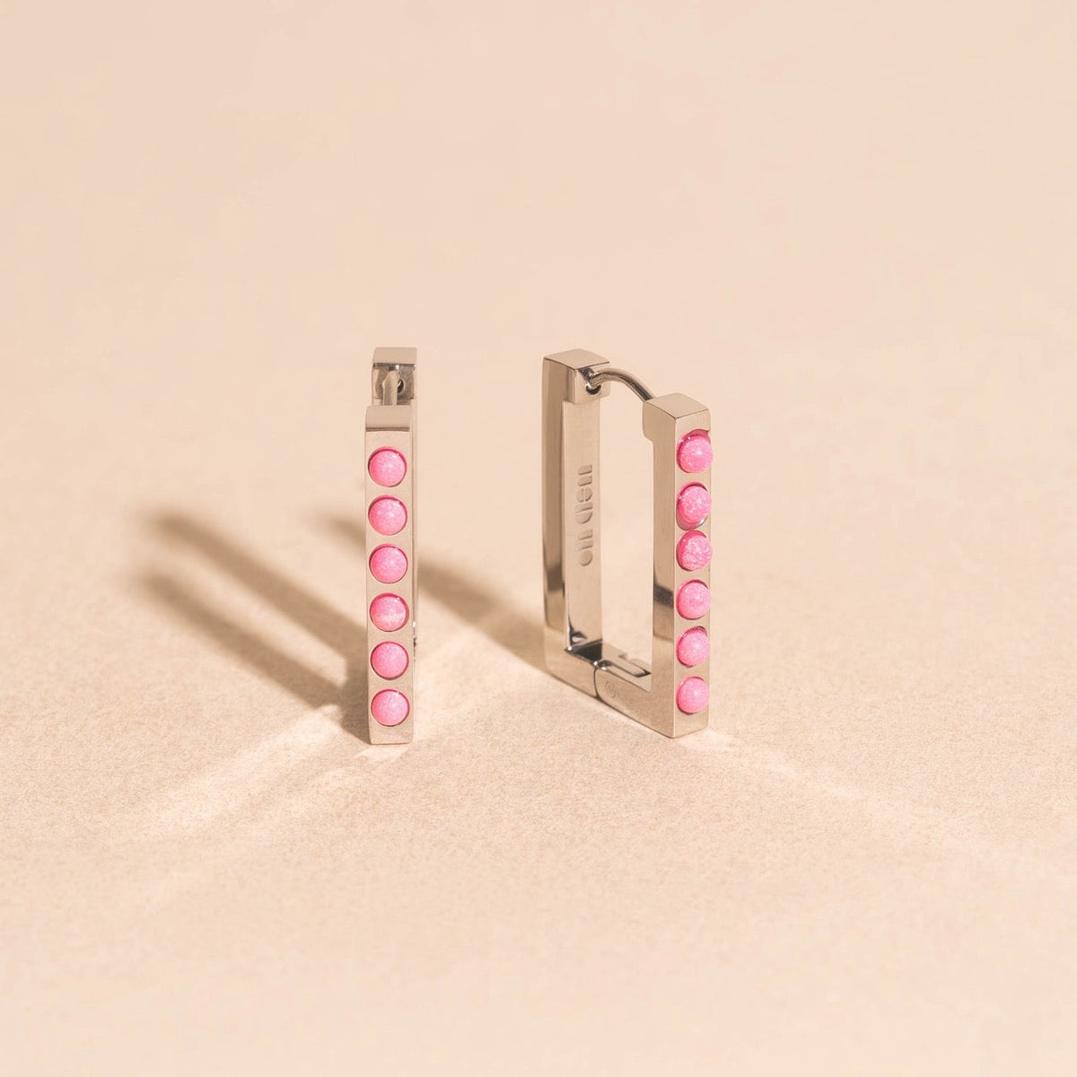 Rounded Stone Rectangle Huggie Hoop Earrings