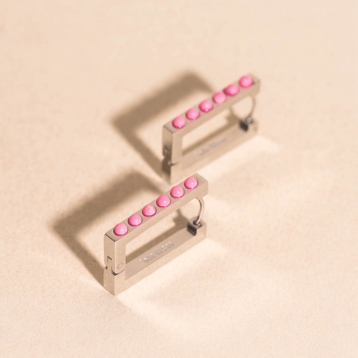 Rounded Stone Rectangle Huggie Hoop Earrings