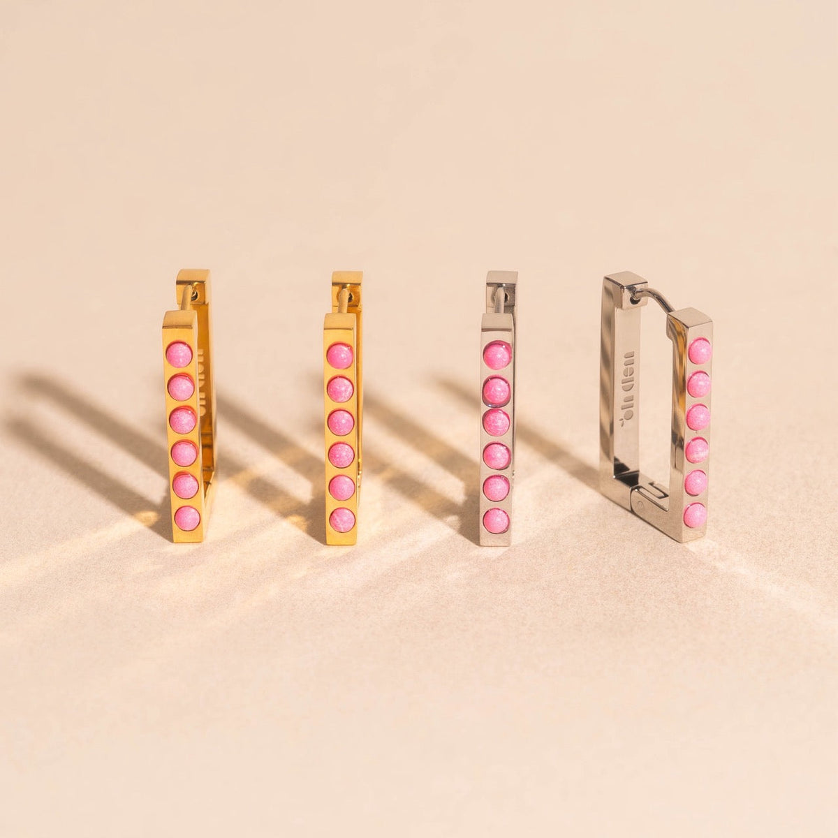 Rounded Stone Rectangle Huggie Hoop Earrings