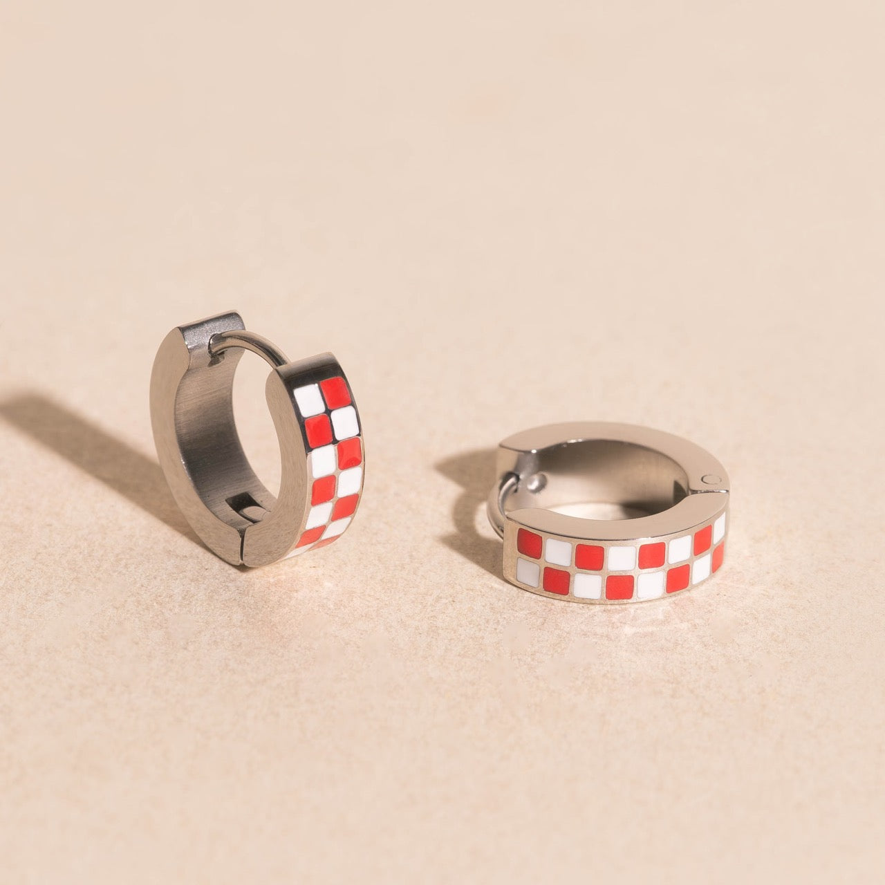 Checkered Chunky Huggie Hoop Earrings