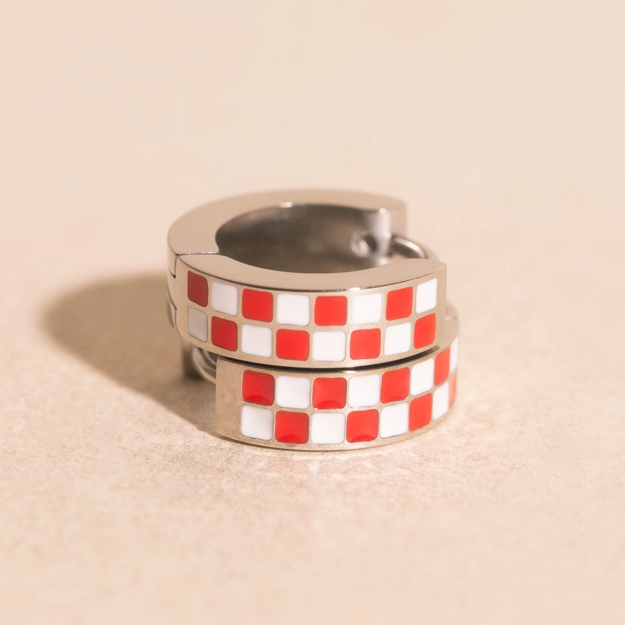 Checkered Chunky Huggie Hoop Earrings