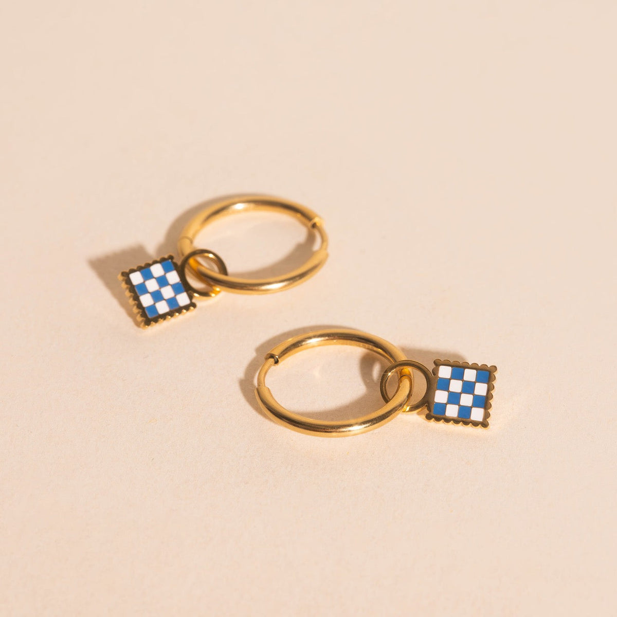 Checkered Chunky Huggie Hoop Charms