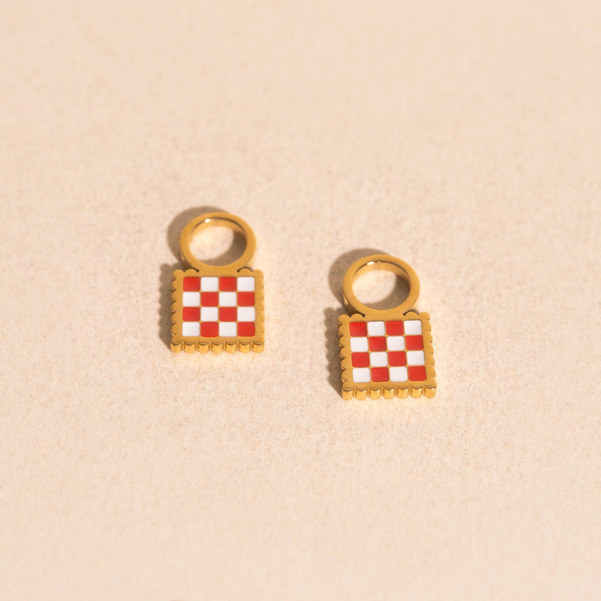 Checkered Chunky Huggie Hoop Charms