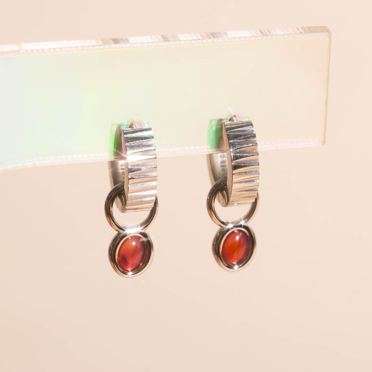 Stone Chunky Huggie Hoop Charms